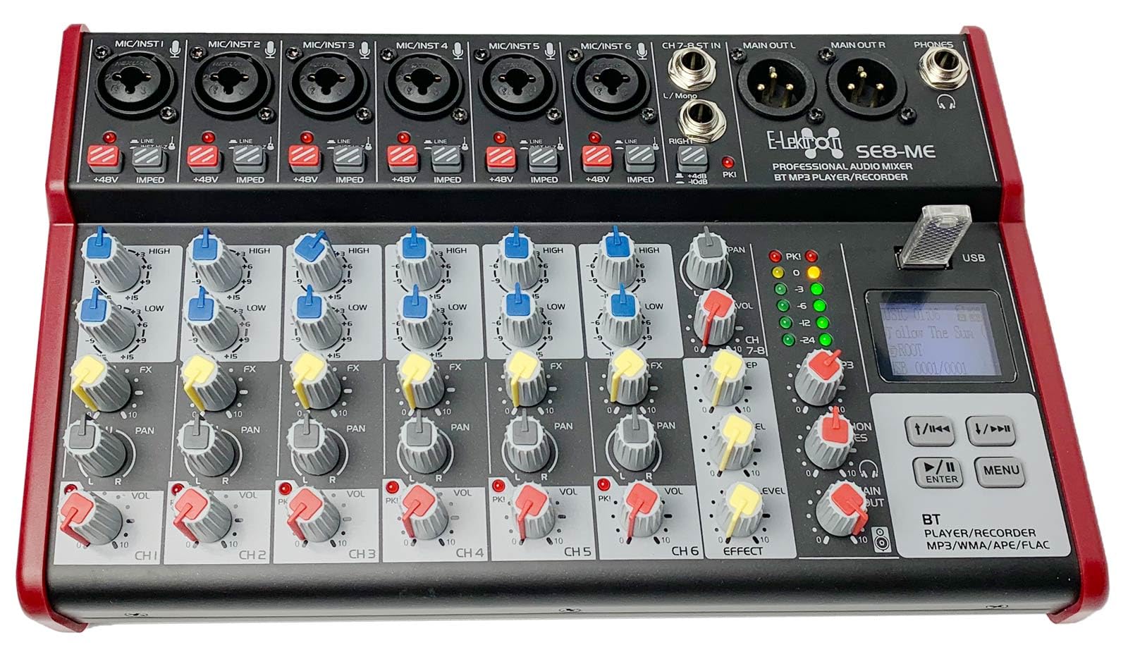 E-Lektron Live Mischpult Mixer + Stereo USB/Bluetooth/Soundkarte, inkl. Phantom (SE-8-6-Kanal + Stereo)