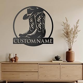 Personalized Cowboy Metal Sign, Western Wall Decor, Rustic Cowboy Hat & Boot Wall Art, Metal Outdoor Wall Art, Rustic Country Western Decor for Bedroom Bathroom Home, Customized Gifts Color01