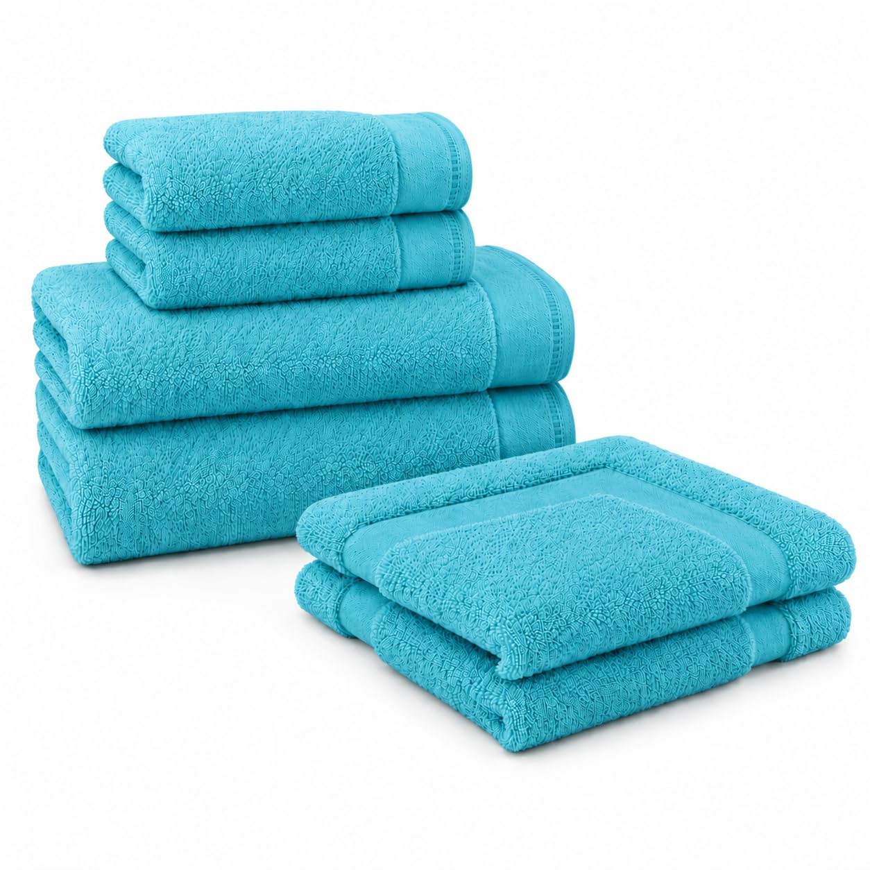 SABANALIA Juego de Toallas de Baño Completo, 100% Algodón, Pack 6 Piezas con Alfombra: 2 Ducha 70x140 + 2 Lavabo 50x100 + 2 Alfombra de Baño 50x70, Aguamar