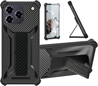 Case Compatible for ZTE Blade A56 Pro Z2474 Phone Case Stand Cover [with 1* Tempered Glass Screen Protector] Hybrid Case [Folding Support Magnetic] [Frosted Anti-Fingerprint] Black