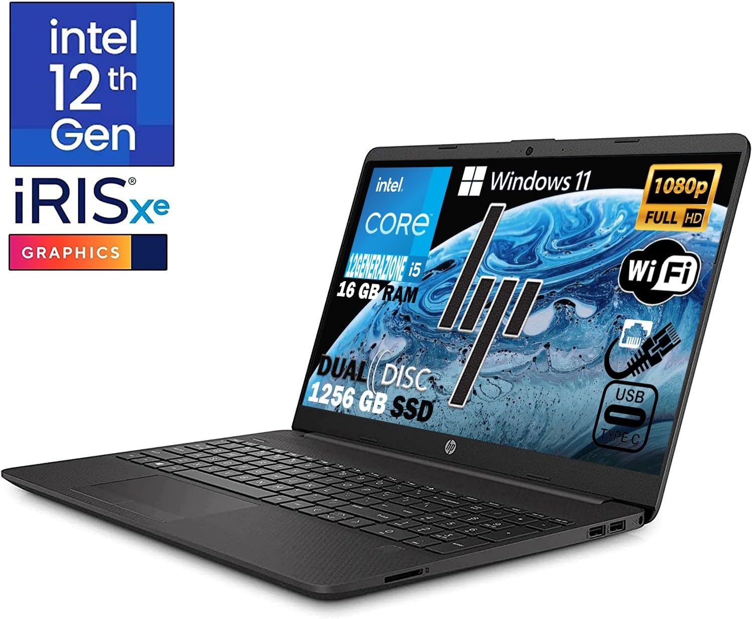HP 250 G9 Notebook intel 10 core i5 12Th fino a 4,40Ghz, Ram 16Gb Ddr4,Ssd Nvme 256Gb + HDD 1TB,Display 15.6 FULL HD,Pc portatile Windows 11 Pro HP 250 G9 Notebook intel 10 core i5 12Th fino a 4,40Ghz, Ram 16Gb Ddr4,Ssd Nvme 256Gb + HDD 1TB,Display 15.6 FULL HD,Pc portatile Windows 11 Pro