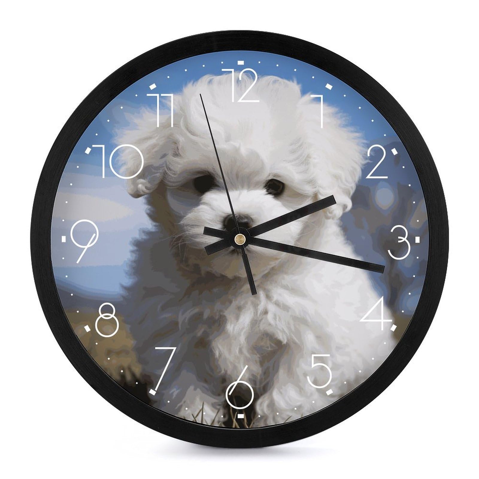 Horloge silencieuse bichon frisé pour chambre sans tic-tac