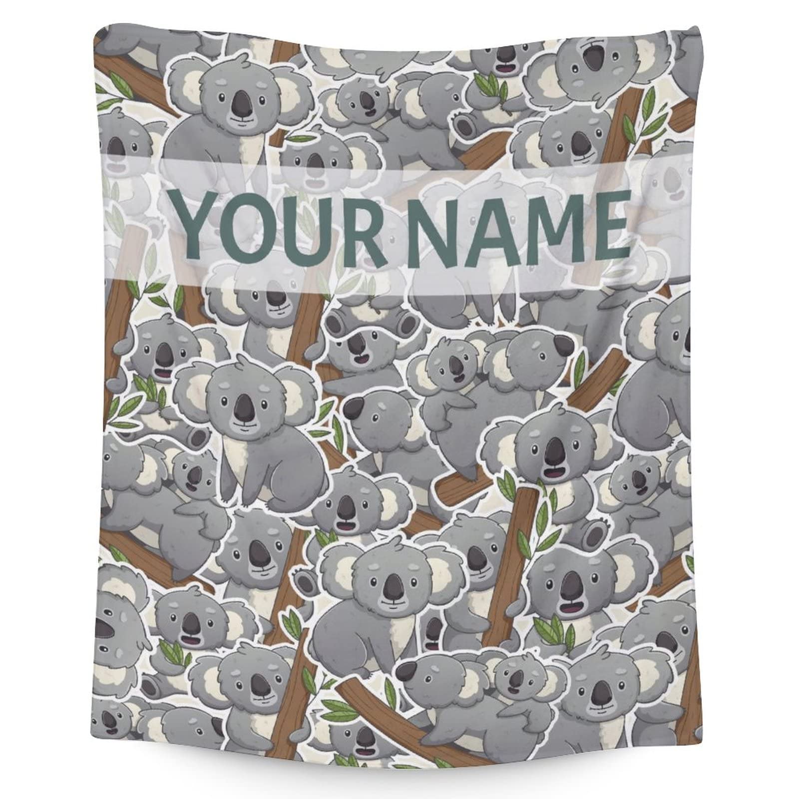 Custom Koala Blanket Gifts with Name - 40x50 Inches Cute Koala Blankets for Boys & Girls - Grey Soft Fuzzy Plush Throws for Couch, Sofa