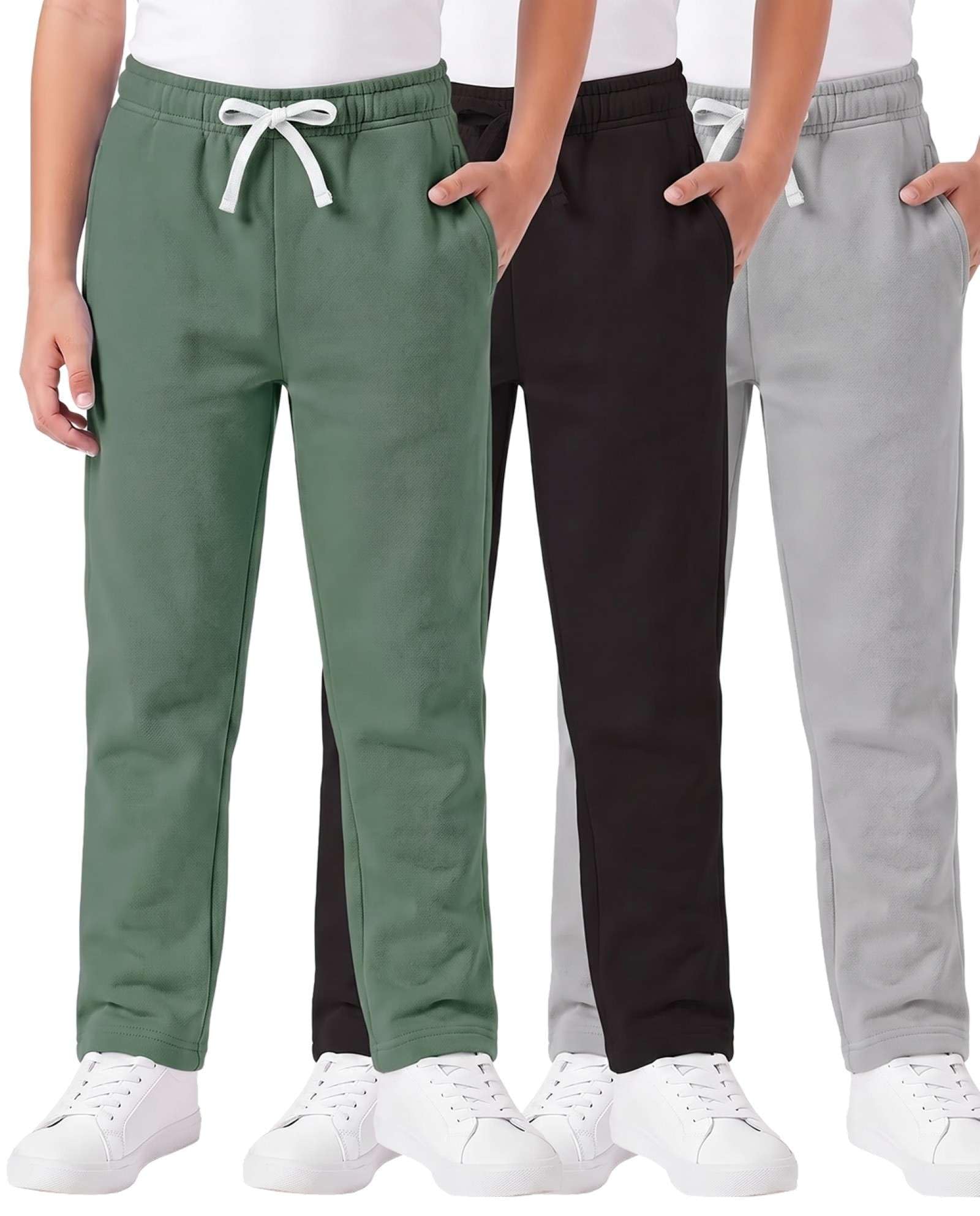 3 Pack Boys' Fleece Sweatpants Open Bottom Athletic Pockets Kids Teen