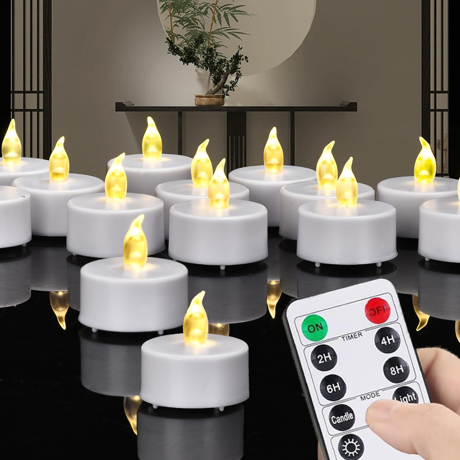 Lot de 50 bougies chauffe-plat LED à piles avec télécommande, bougies sans flamme vacillantes avec minuterie, longue durée de plus de 400 heures pour décoration d'intérieur, mariage, Halloween (jaune