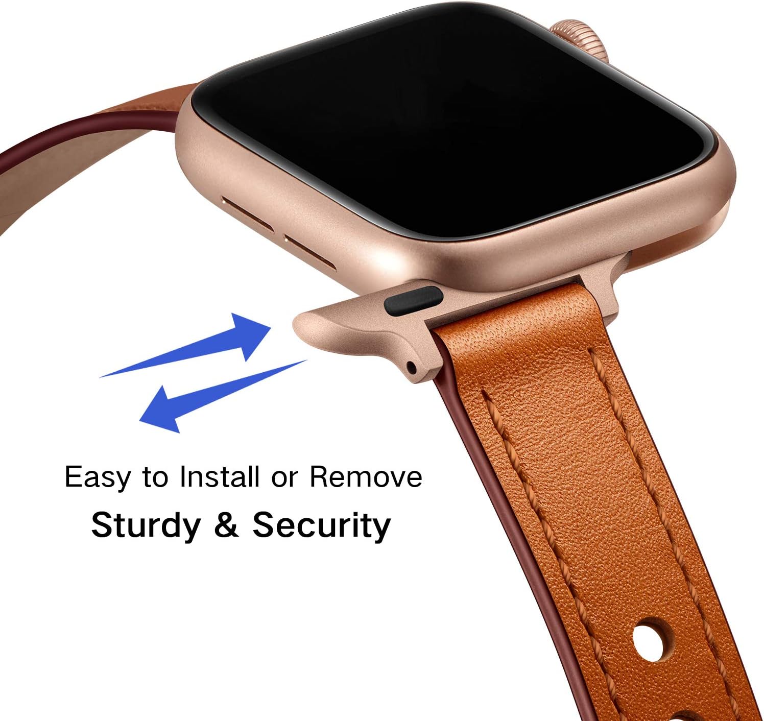 OUHENG Slim Bands Compatible with Apple Watch Band 42mm 41mm 40mm 38mm, Women Genuine Leather Replacement Thin Strap for iWatch SE 3/2/1 Series 11 10 9 8 7 6 5 4 3 2 1 (Brown/Rose Gold) - Image 4