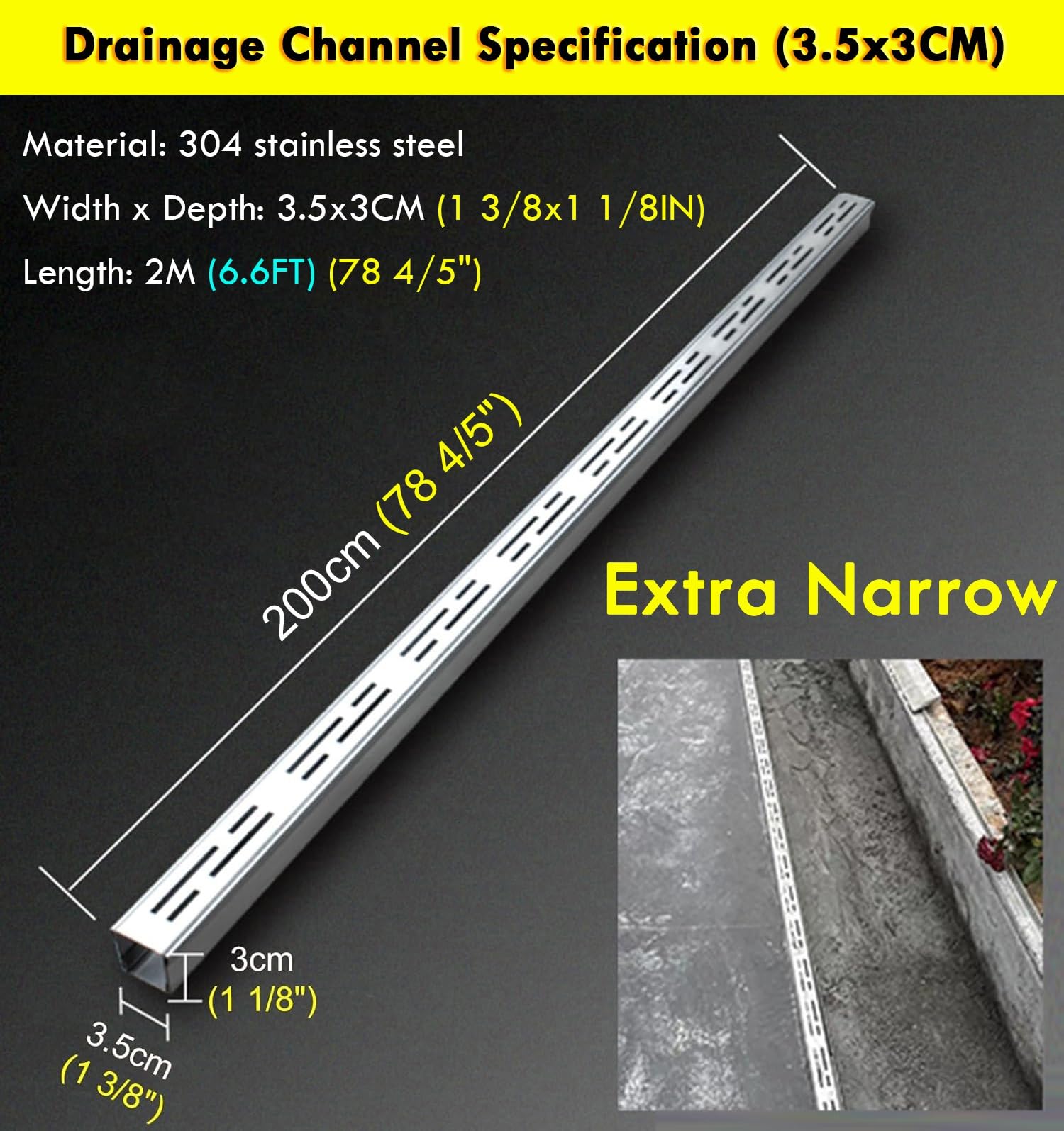 Canale di scarico a basso profilo, 20 pezzi, 2,0 m, scarico a flusso basso per grondaie strette da giardino (35-150 mm) - Materiali da costruzione per una gestione efficiente dell'acqua