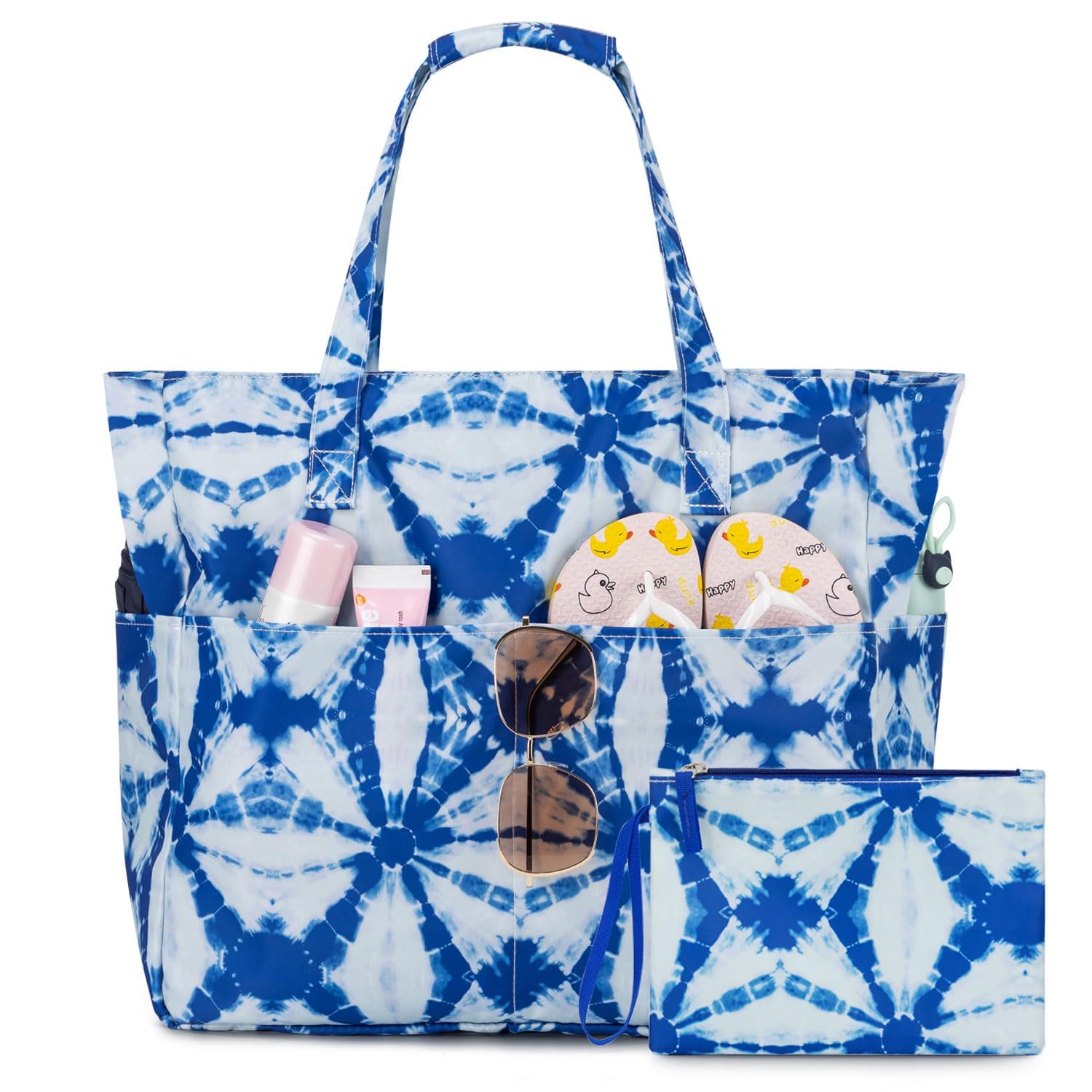 KABAQOO Extra Large Beach Bag Waterproof Sandproof Women Beach Tote with Zipper & Wet Compartment for Pool Gym Grocery Travel