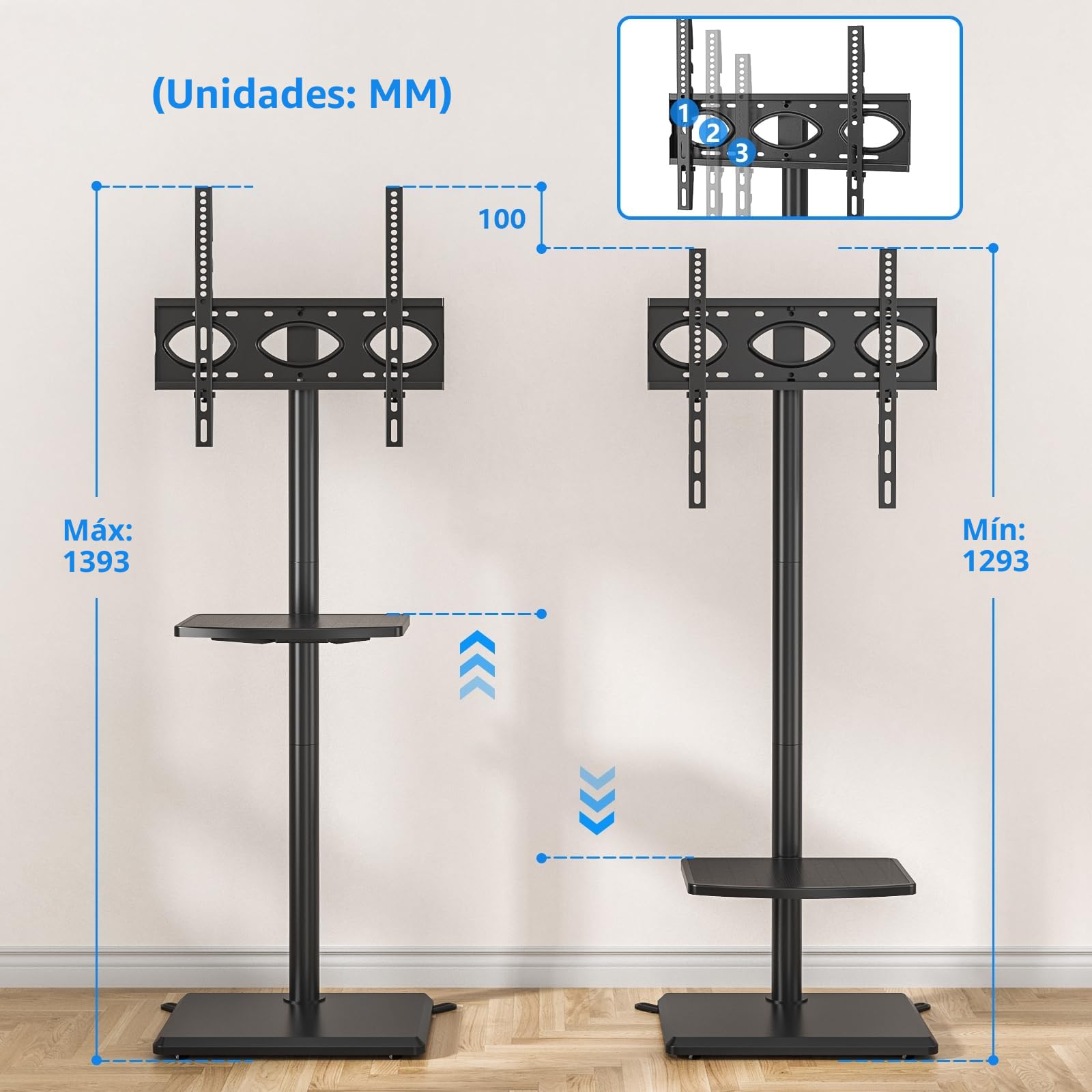 5Rcom Soporte de giratorio universal para TV para Televisores de 32 a 60 Pulgadas, hasta 40 kg, Soporte TV Suelo Ajustable en altura , MAX VESA 400x400mm,negro