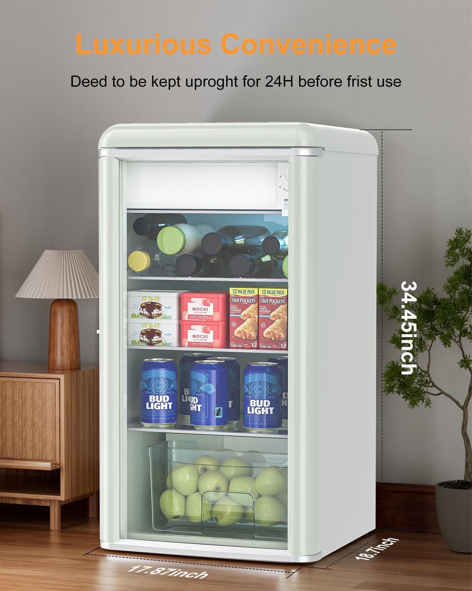 Ballwellhen Retro Beverage Refrigerator With Glass Door, 3.4 Cu.Ft Mini Fridge With Thermostat, Direct Cooling, Manual Defrost & Leveling Feet, Quiet Operation For Parties, Home, Office (White) on Fridge.com - View 2