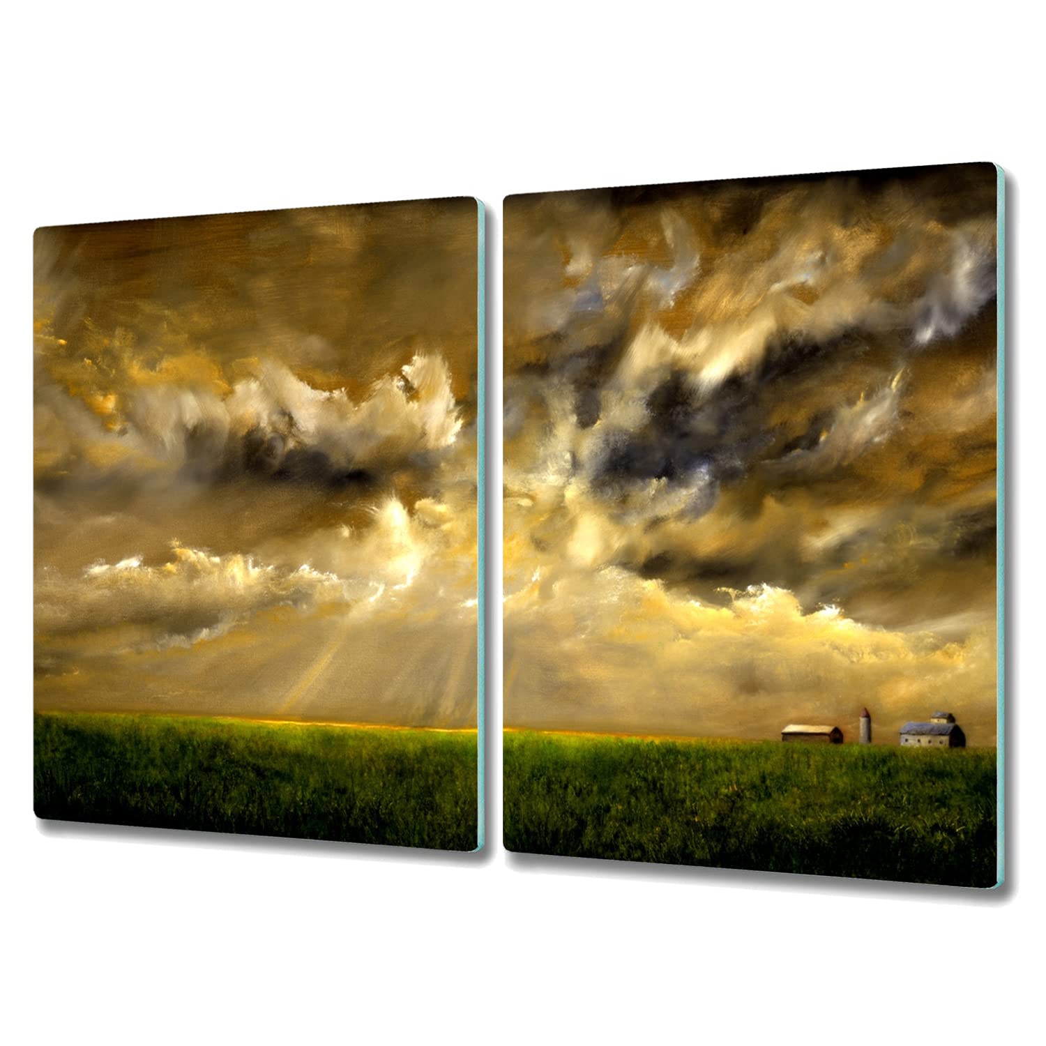 Tapis de découpe verre trempé 2x40x52cm et protection plaque induction paysage ciel champ