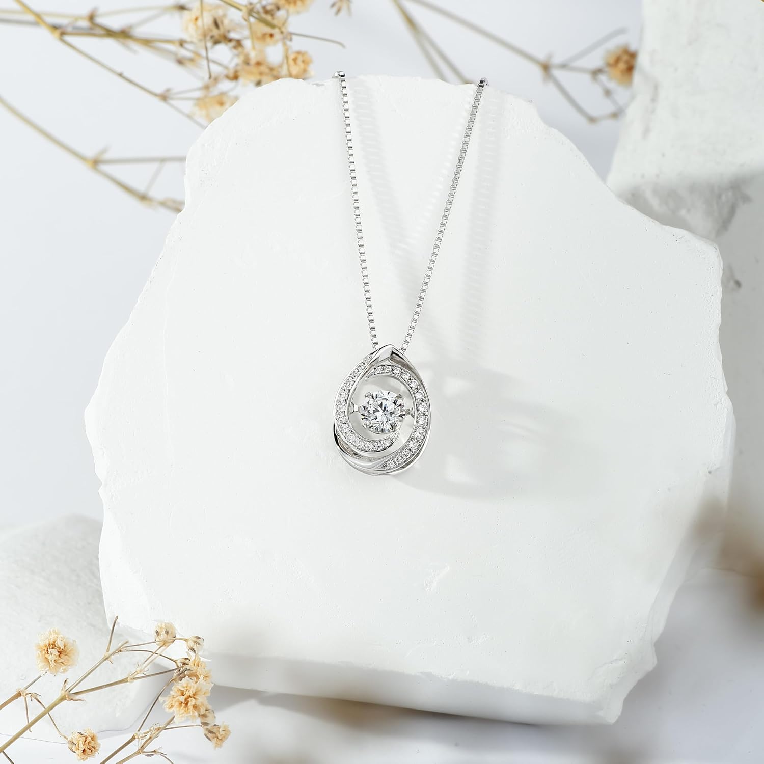 ARINZA Silver Necklace for Women, Dancing Diamond Cubic Zirconia Water Drop Pendant, 18"+2" Adjustable Chain, Gifts for Her, Wife, Girlfriend, Mom, Anniversary, Birthday - Image 3