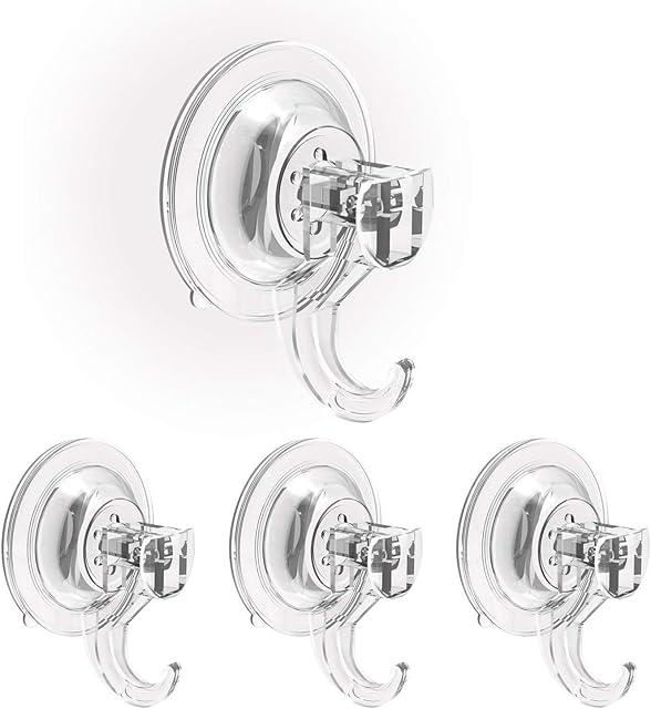 Ulinek Hooks, 4 Pack Bathroom Wall Door Wreath Glass Window Hanging Suction Cups Sucker Hooks Kitchen Utensil Handbag Key Coat Towel Holder Hanger Heavy Duty Max Holding 3 KG