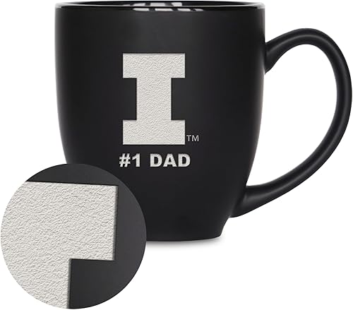 Miniatura 41 de Rico Industries NCAA #1 Dad - Taza bistró de cerámica negra mate grabada con láser, de 15 onzas, para bebidas calientes o frías