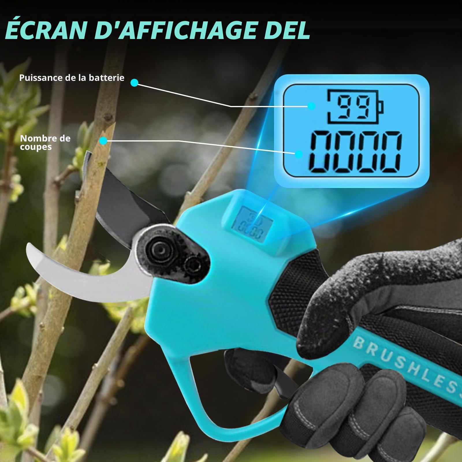 Sécateur Électrique 2-en-1 avec Perche Télescopique 4x0.5m - Réglable 1m/1.5m/2m, Coupe 43mm Secateur Electrique Sans Fil Compatible avec Makita 18V, SK7 Lame, Moteur Sans Balais (Sans Batterie)