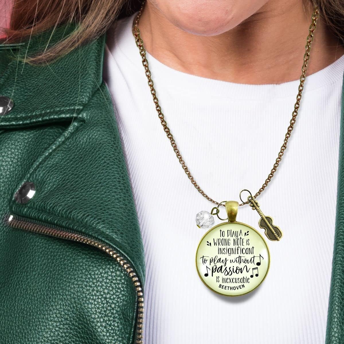 Gutsy Goodness Music Necklace Instrument Player Teacher Vintage Charm Message Pendant Jewelry