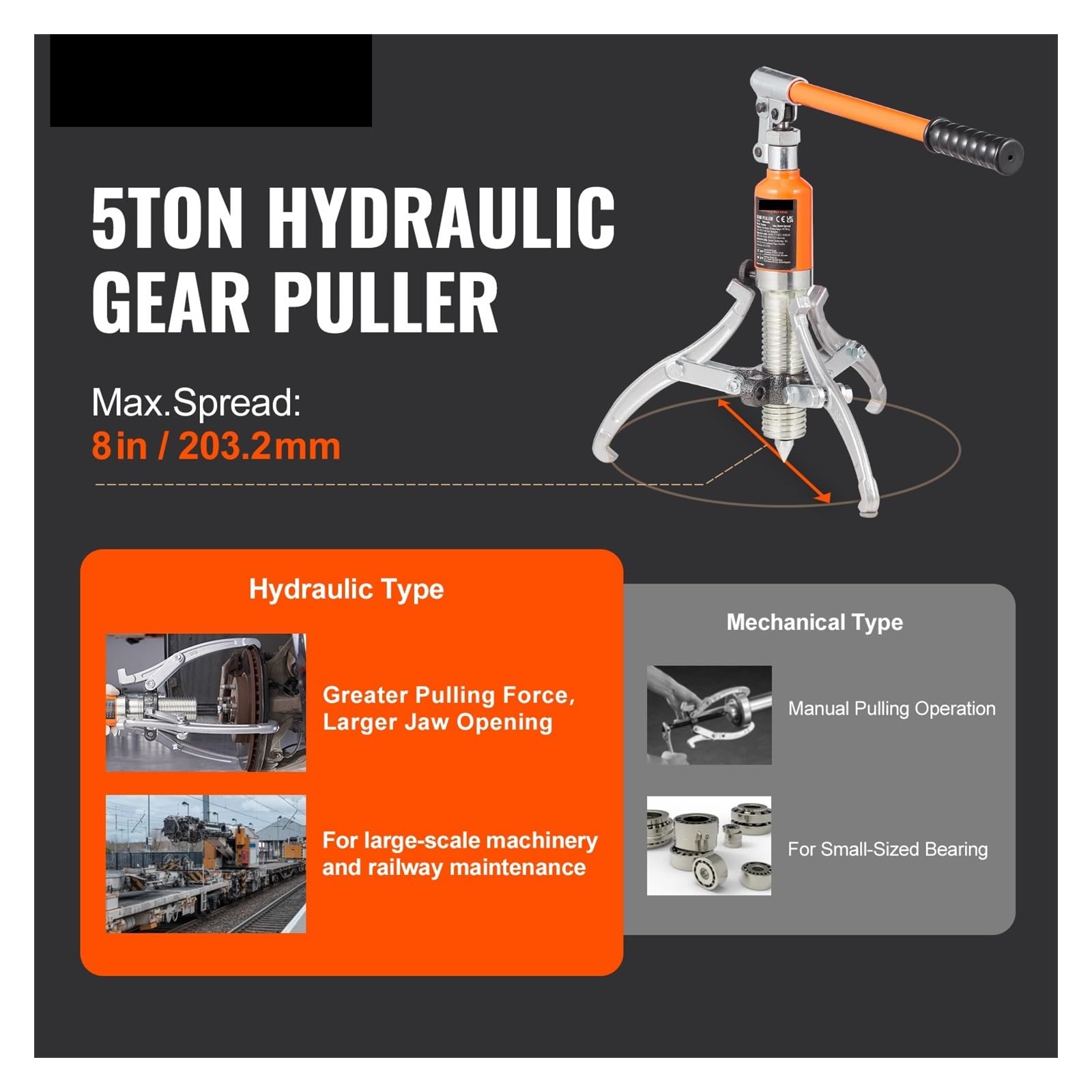 5/15 Ton hydrauliczny ściągacz do przekładni ściągacz do łożysk kół narzędzia Separator regulowane dwie trzy szczęki do kół zębatych warsztatu warsztatowego Naprawa sprzętu ciężkiego(5T)