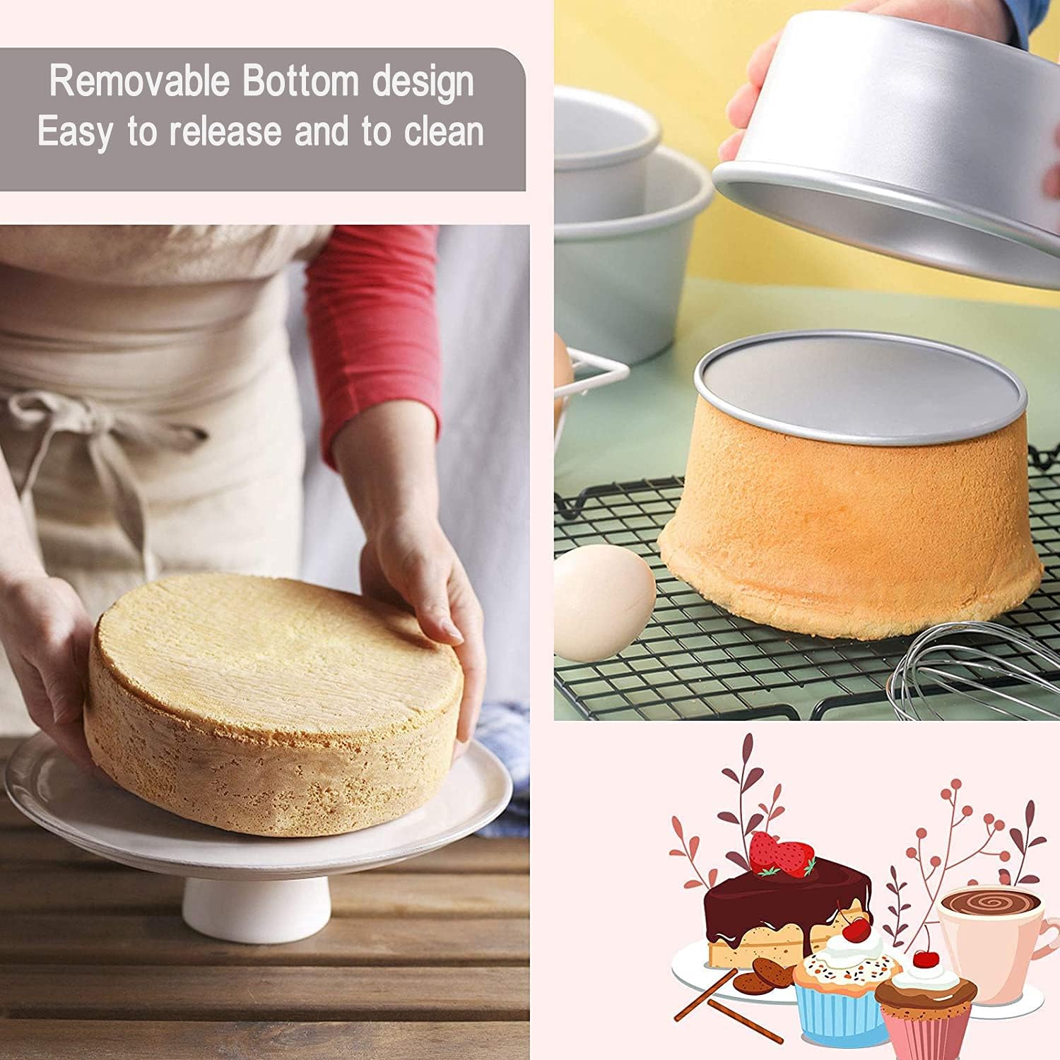 6 Inch Cake Pan Round, Small Cheesecake Pan with Removable Bottom, Chiffon Cake Mold Anodized Aluminum Baking Pan - Image 6