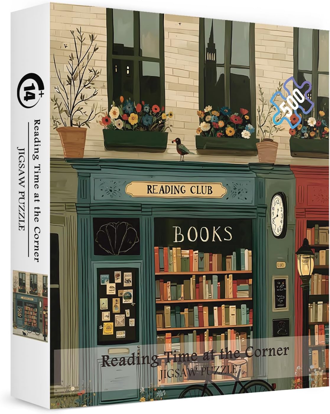 Vintage Bookstore Bookish Puzzles for Adults 500 Pieces. Unique Street Retro Landscape Jigsaw Puzzles. Challenging Bookshelf,Book,Flower,Cat,Art Puzzles