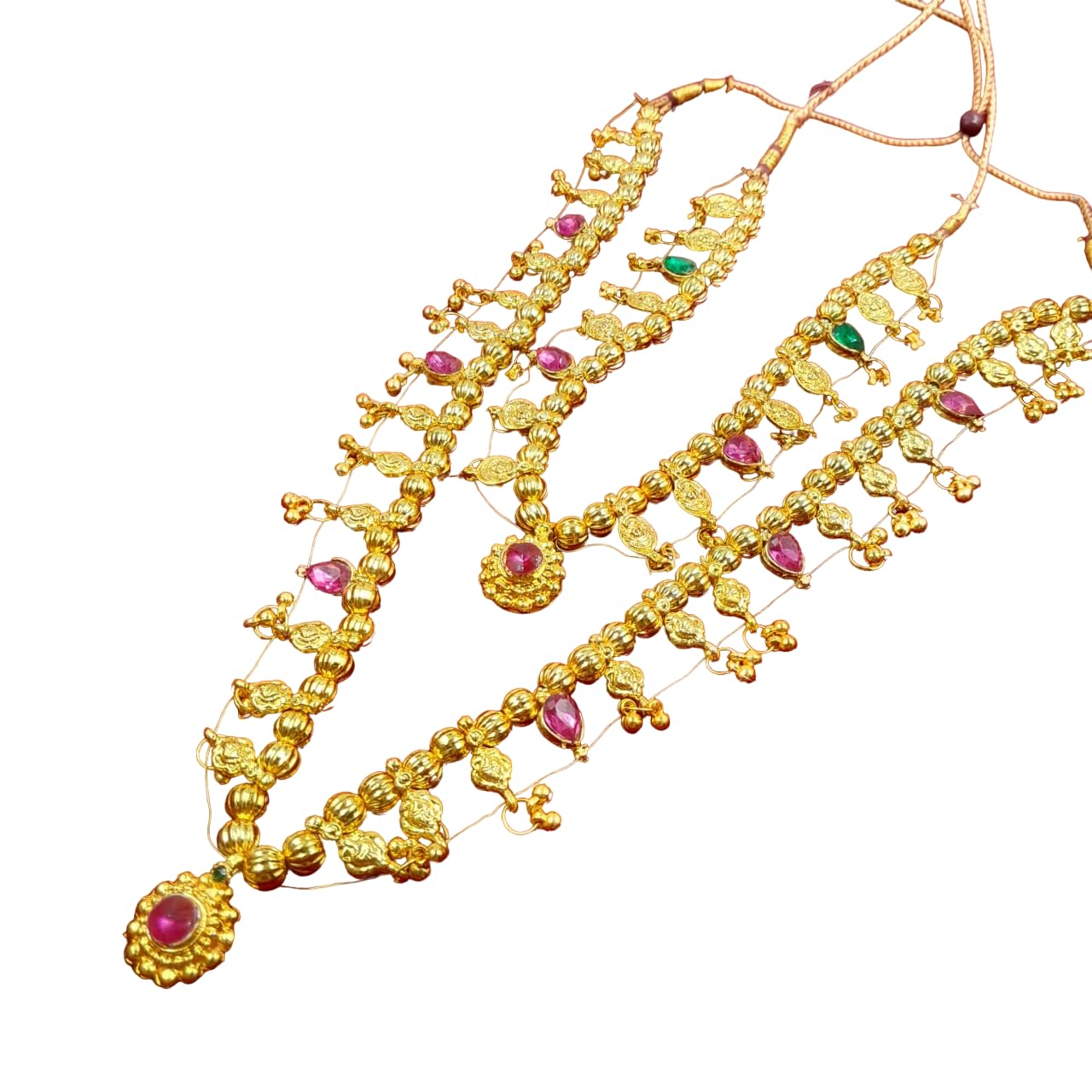 Swaroop Designer Kolhapuri Saaj Traditional Maharashtra Marathi Jewellery Combo Set Gold Pleated for Women chand pndl gold (B0D423RPZ3) Amazon Price History, Amazon Price Tracker