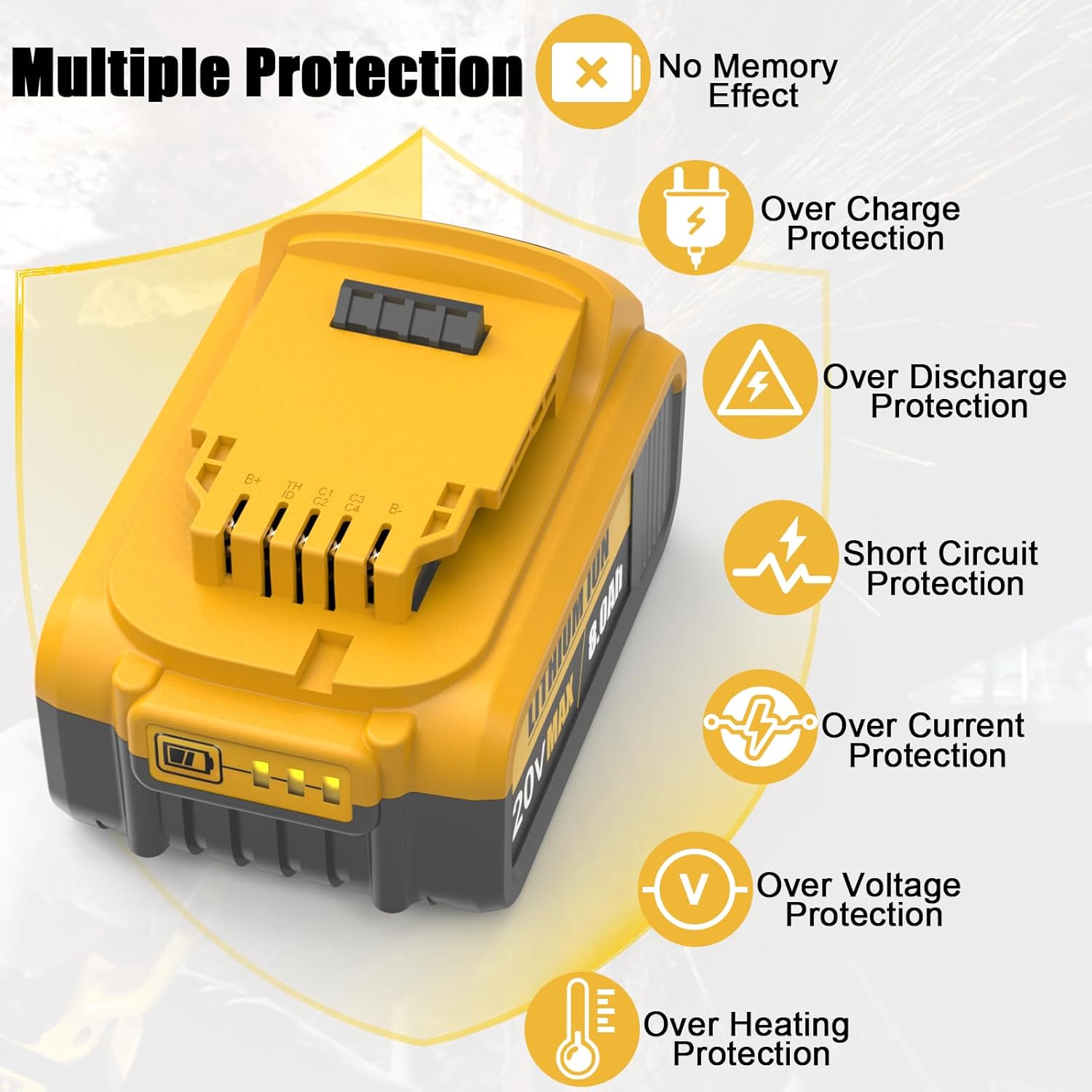 6 Packs 8.0Ah Replacement for Dewalt 20V Max Battery Lithium ion Compatible with Battery DCB203 DCB205 DCB206 DCB200 DCB201 DCB207 DCB204 Series Power Tools