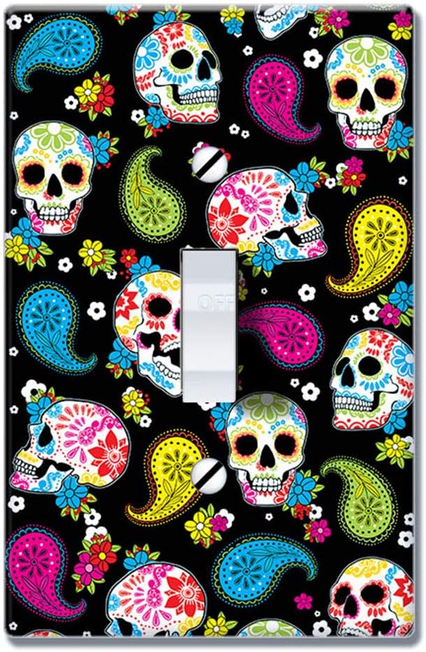 WIRESTER Single Gang Toggle Light Switch Plate/Wall Plate Cover - Colorful Sugar Skulls