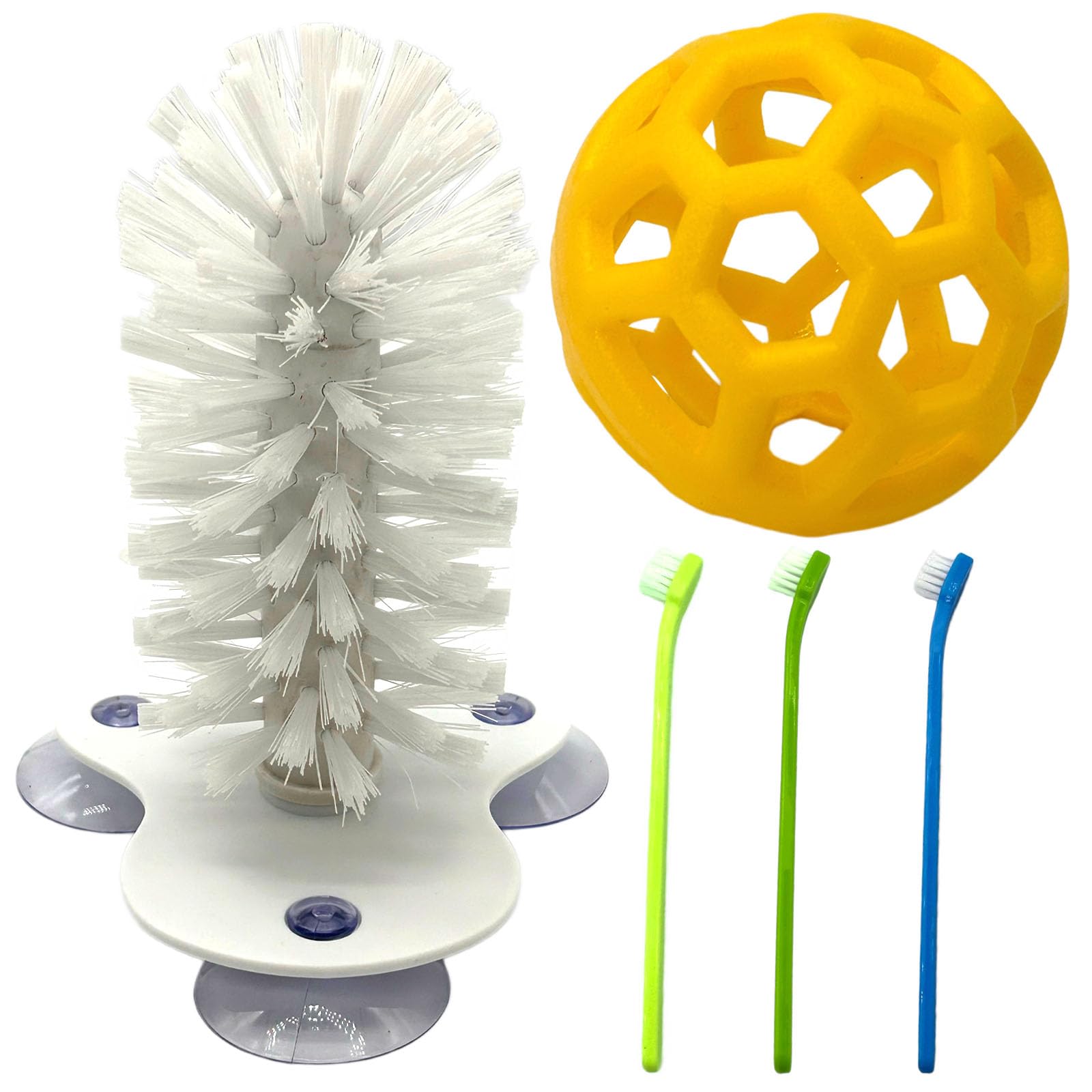 Turtle Brushes with Feeder Ball, Non-slip Soft Cleaning Brush Bristles with 3 Suction Cups Won't Damage Shells