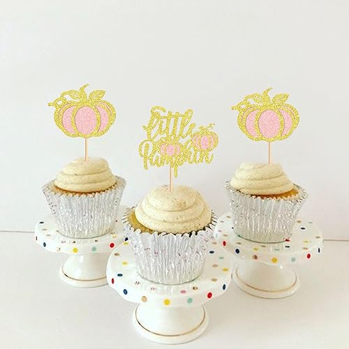 Miniatura 2 de 24 adornos para cupcakes de calabaza con purpurina para cupcakes de calabaza, decoración de baby shower, temática de cosecha de otoño, suministros