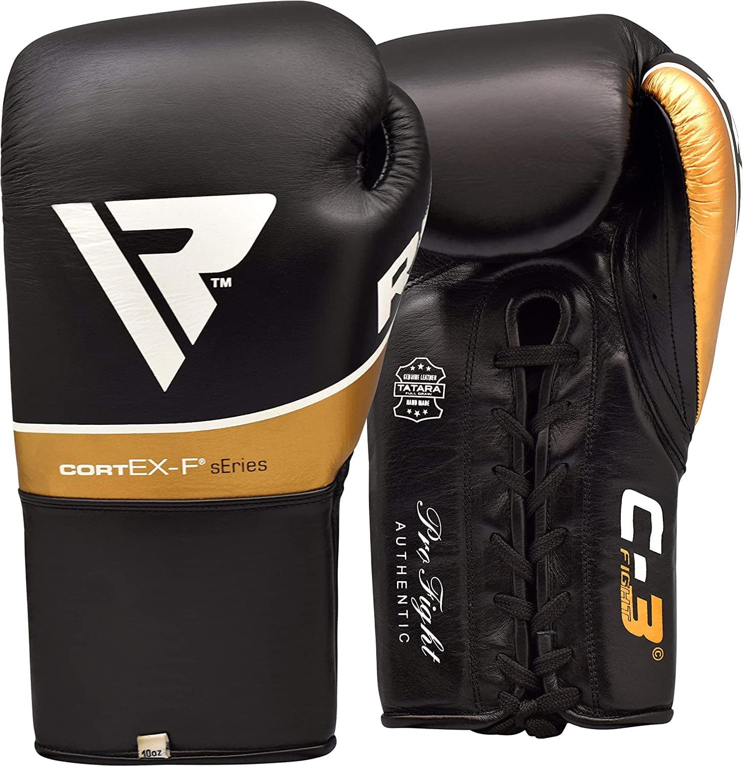 RDX Professional Boxing Gloves, BBBofC BIBA WBF NYAC Approved, Genuine Cowhide Leather Competition Glove with Padded Wrist Support, Traditional Extra Long Laces for Firm Secure Fit