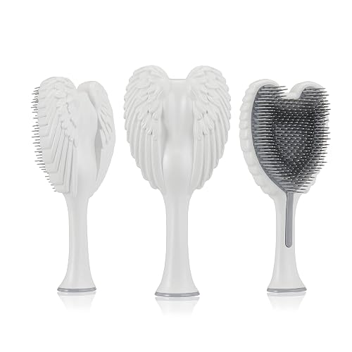 Hair Extension Brush - Anti Static Soft Bristle Paddle Brush for Straight or Wavy Hair - Angel Wings Shower & Blow Drying xqDetangler Hairbrushes for Women by Tangle Angel - Matt Satin White