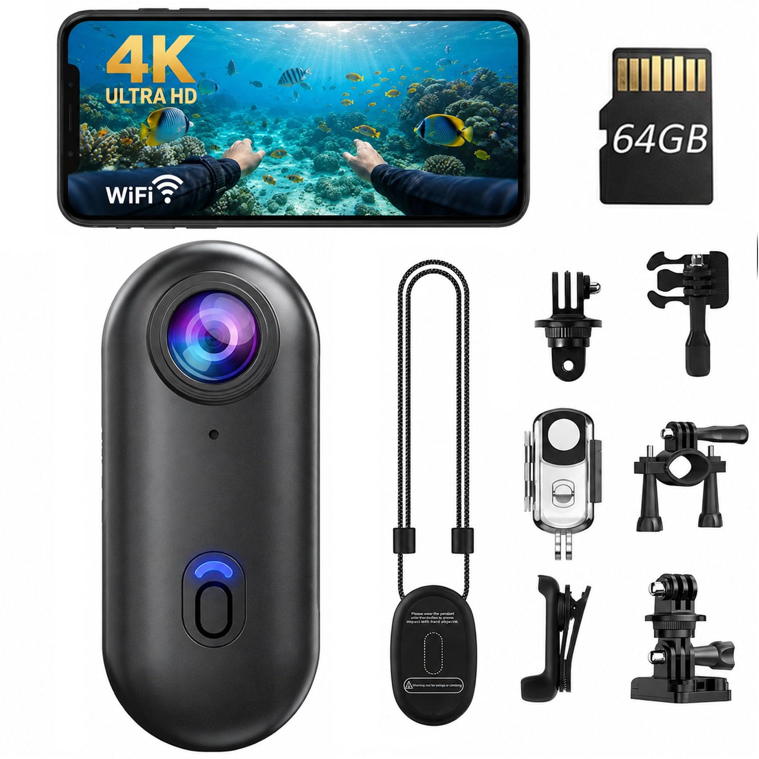 4K POV Daumen-Action-Kamera, tragbare Mini-Körperkamera, zum Anklippen, wasserdicht, freihändig, Videorecorder für Skifahren, Radfahren, Laufen, Schwimmen, Wandern, Reisen, Vlogging