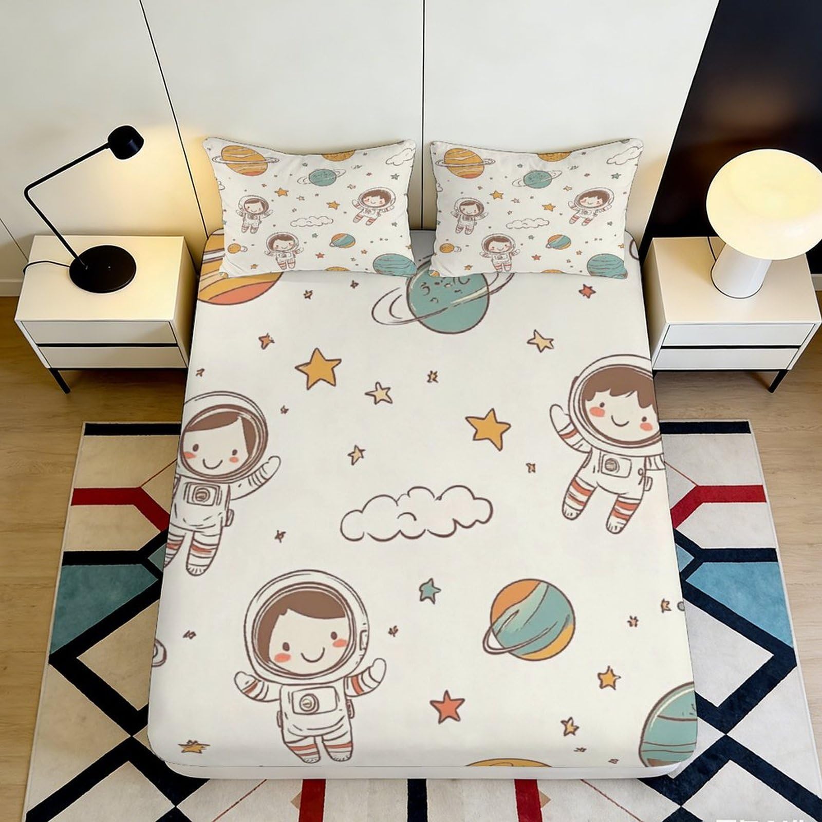 Pnayamiorkfel Style-9 3D Printed Space Astronaut Fitted Sheet Microfiber Soft Bedroom Decor Planet Bed Cover For Home Guest Room 90X200x25cm