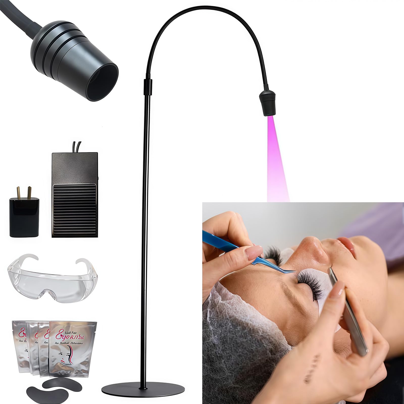 Lámpara UV para Pestañas, Luz LED UV 10W para de Curado | Luz LED UV, de Cuello de Cisne, Curado Rápido en 1-3 Segundos para Extensiones de Pestañas con Función Temporizador