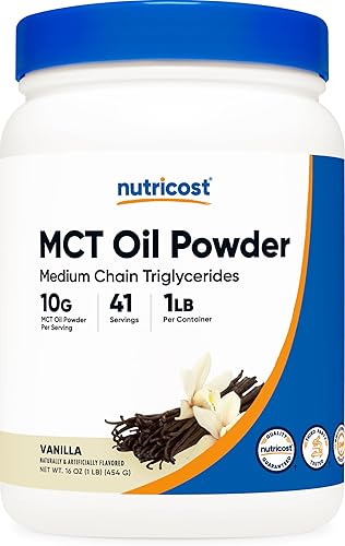 Nutricost Premium MCT aceite en polvo 1 libra vainilla mejor para ceto cetosis y dietas cetogénicas cero carbohidratos netos sin OMG y sin gluten