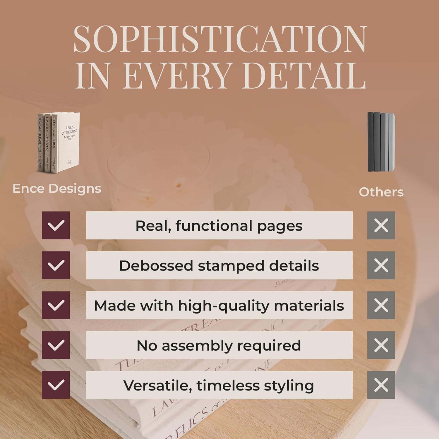 Ence Designs Decorative Books for Home Decor – Set of 3 Designer-Inspired Faux Books with Beige Linen Covers, Travel & Modern Aesthetic, Perfect for Coffee Table, Shelf, Nightstand & Living Spaces