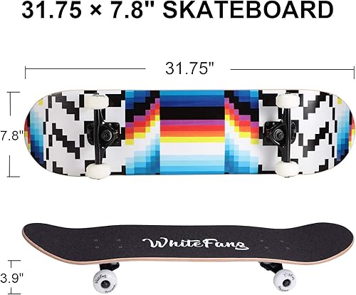 Miniatura 46 de WhiteFang Patinetas para principiantes, patineta completa de 31 x 7.88, 7 capas de arce canadiense de doble patada cóncava estándar y trucos