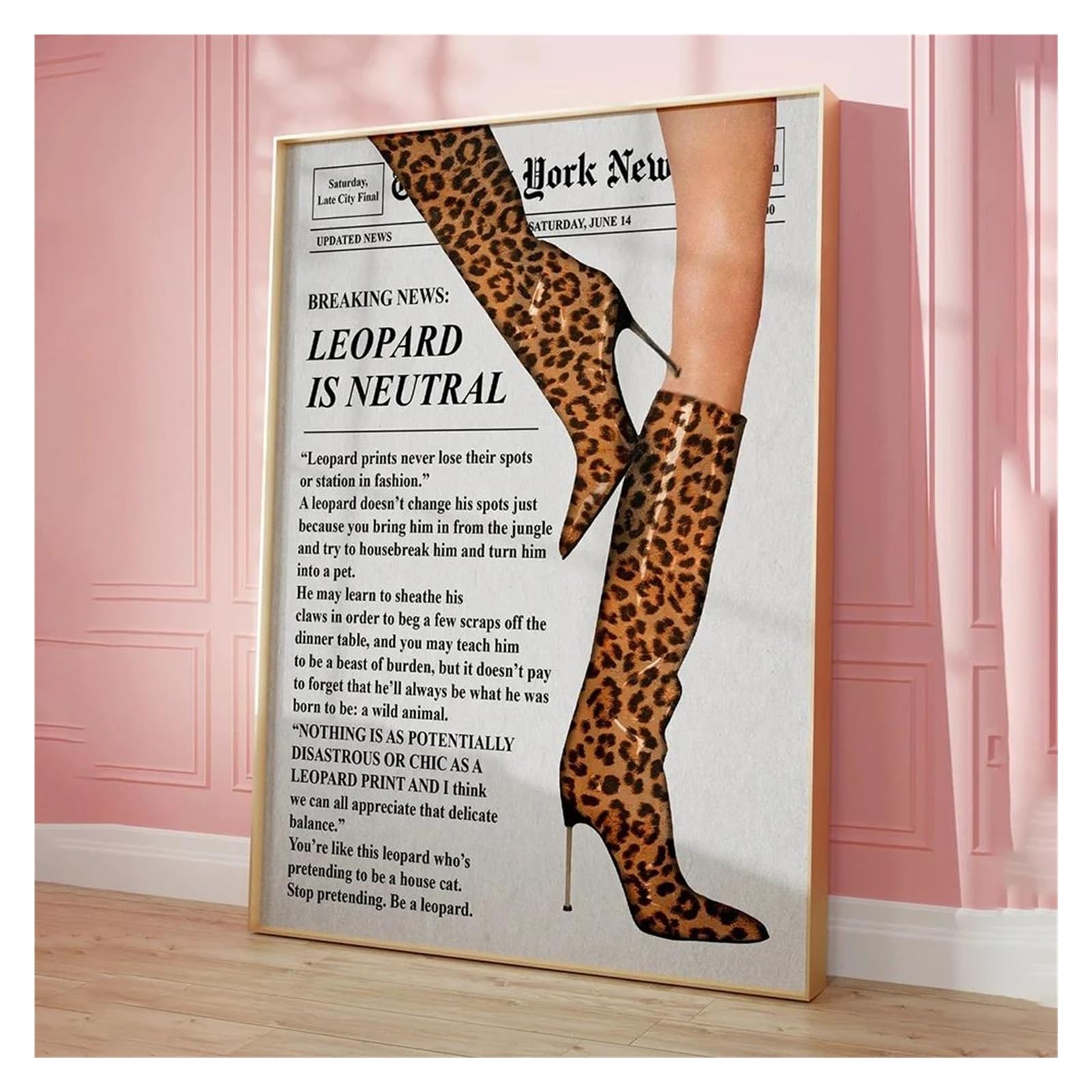 Toile peinture bottes léopard à la mode style journal rétro pour art mural unique