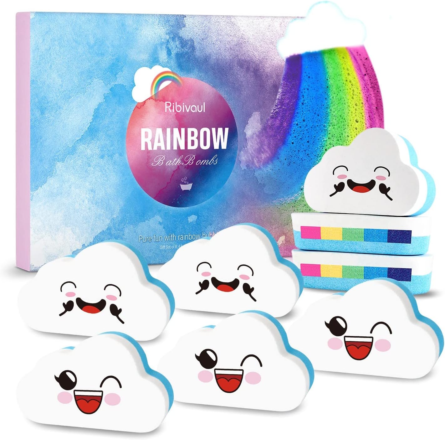 Ribivaul 8 Pack Rainbow Bath Bombs