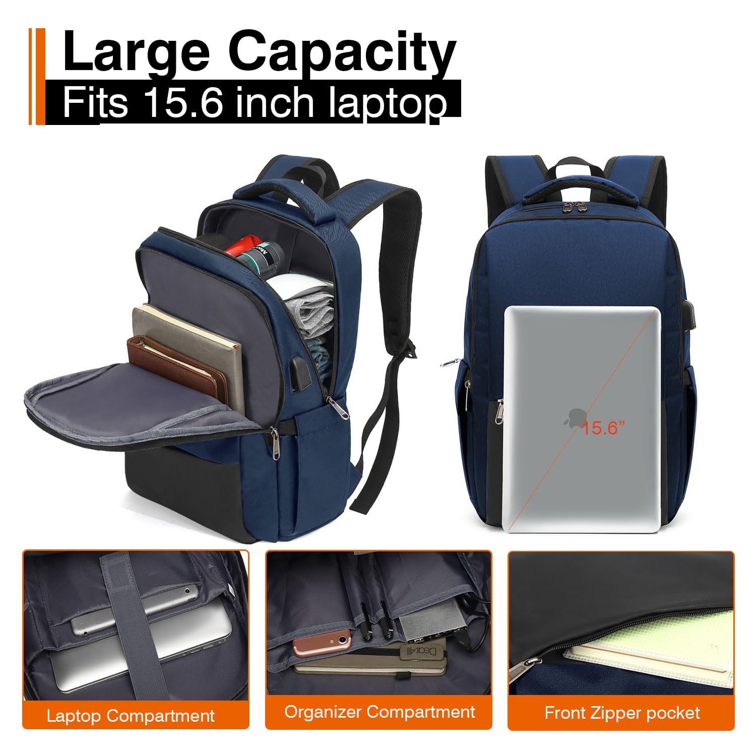 Besttravel Zaino Porta PC,Zaino PC Portatili con Anello antifurto.Zaino per Computer da 15.6 Pollici Notebook,Zaino per Laptop,Zaino Impermeabile da Uomo per Scuola,Lavoro o Viaggio
