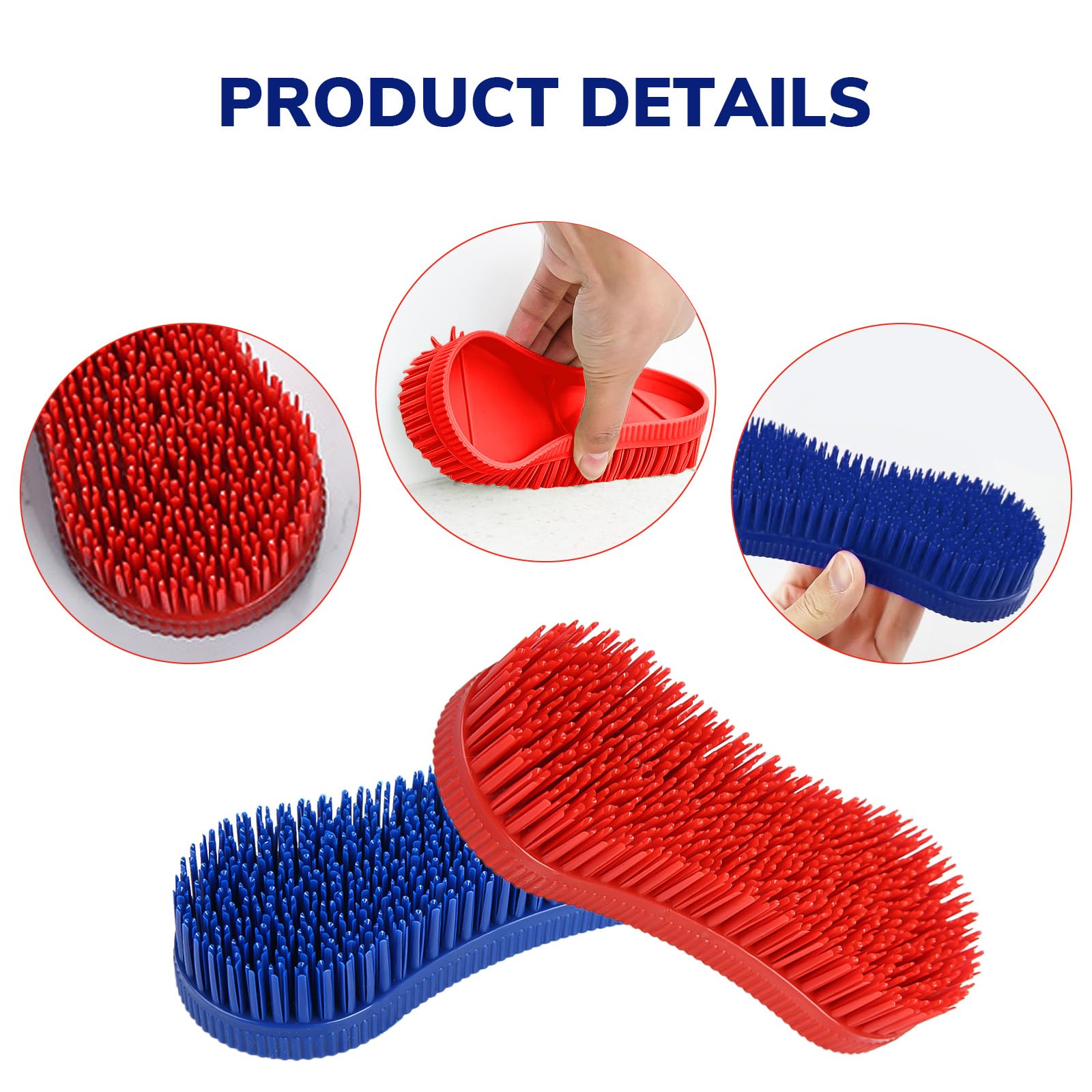 Buaak Magic Horse Grooming Brush Set, 2 Pcs Blue and Red Plastic Brushes - Image 3