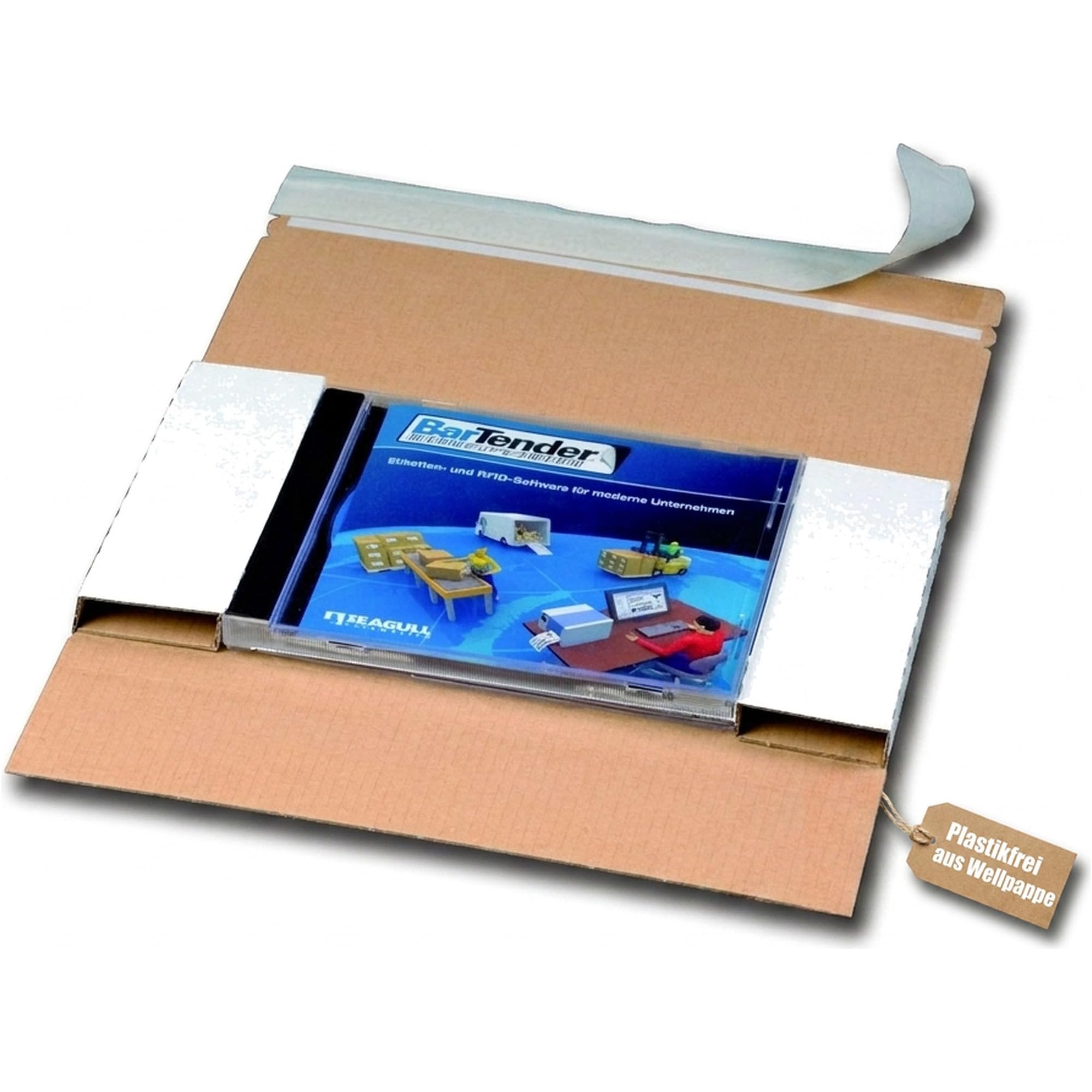 KK Verpackungen CD-Versandverpackungen | 100 Stück, Versandkarton DIN lang für 1 CD/DVD Jewelcase | Kompaktbrief portooptimiert | Wellpappe Weiß, Sichtfenster, Selbstklebeverschluss, Aufreißfaden
