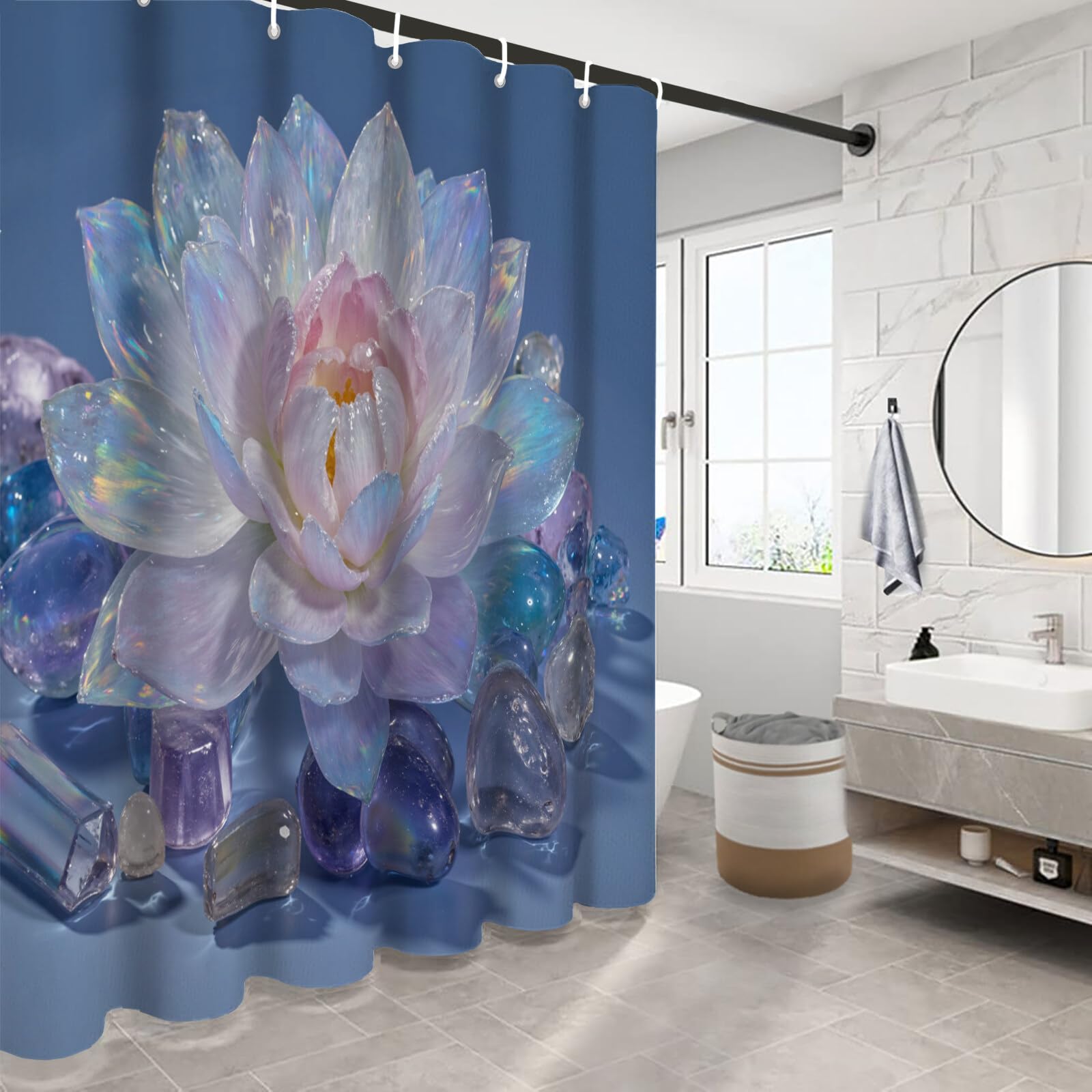 Rideau Douche,Rideau Baignoire Lavable en Machine Rideaux Douche Tissus Lavable Rideau De Baignoire Lavable pour Salle De Bain Domicile Baignoire Famille,Lotus De Cristal,