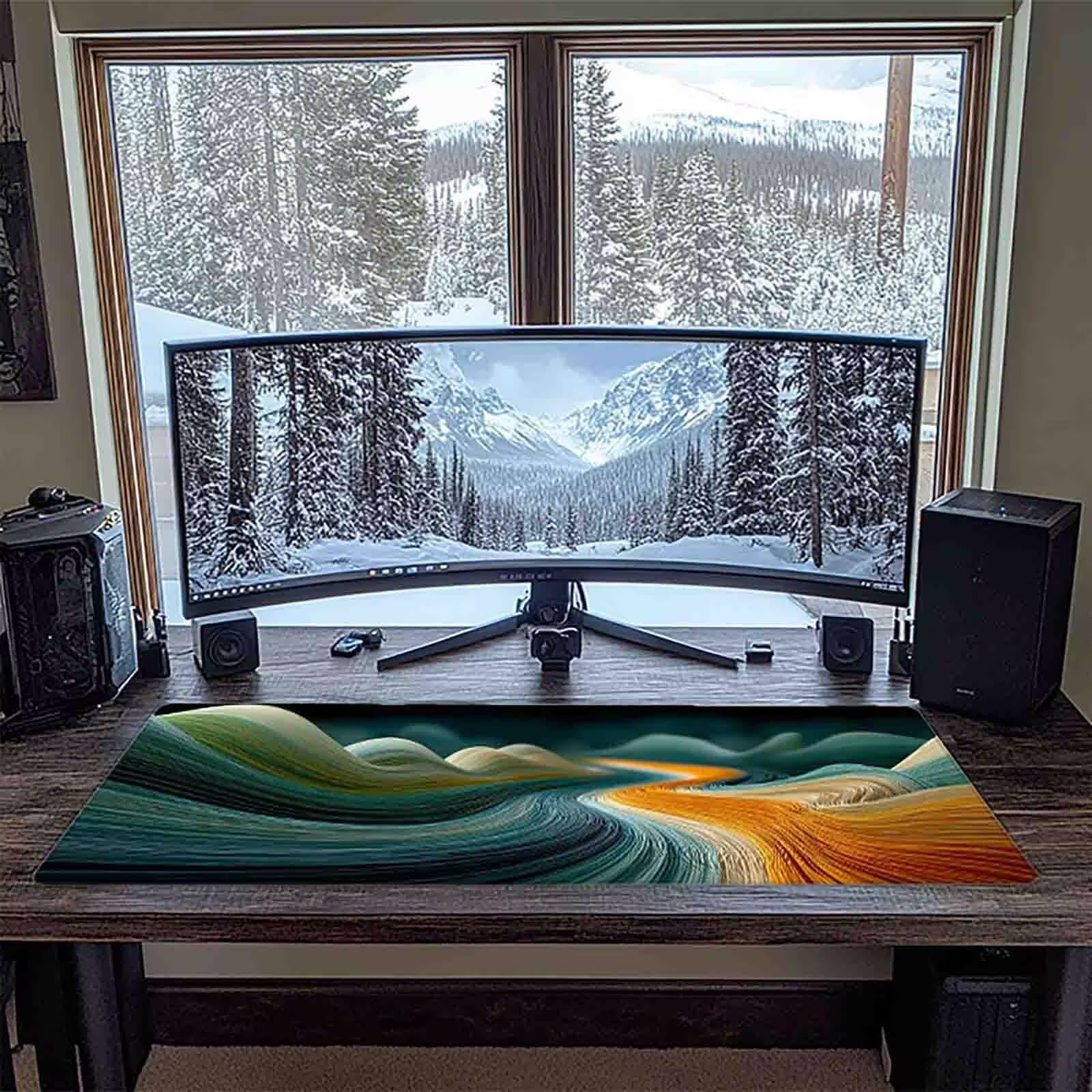 Schreibtischunterlage Türkis Mauspad Gaming XXL Mousepad Wasserdichte Rutschfeste Schreibtisch Unterlage, Verbessert Präzision und Geschwindigkeit, Gaming Zubehör, Deko Büro (Abstrakt,90x40cm) 2-z7371