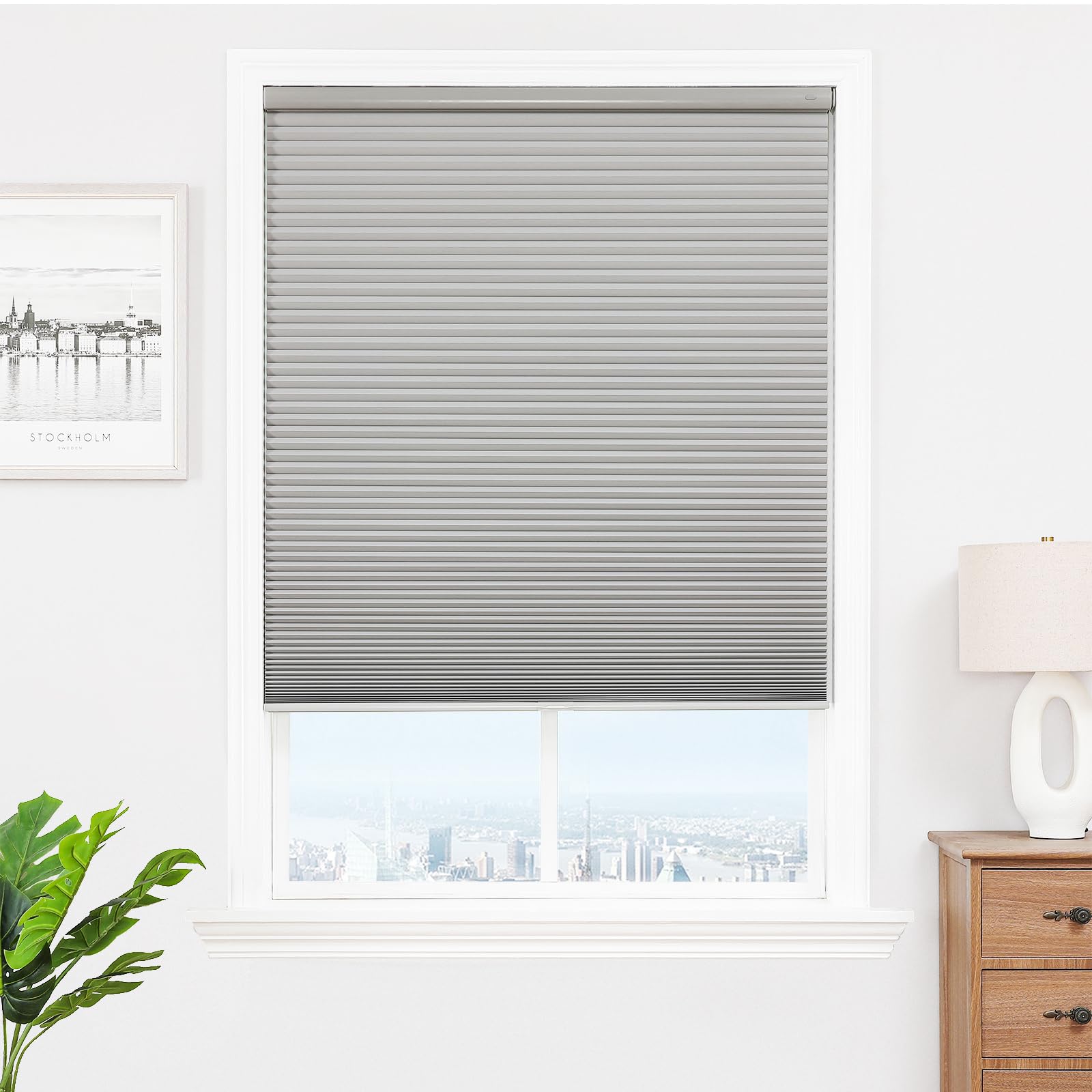 Joydeco No Tools No Drill Window Blinds for Indoor Windows, Blackout Shades Cellular Shades Cordless, No Drill Blinds for Windows, Window Shades for