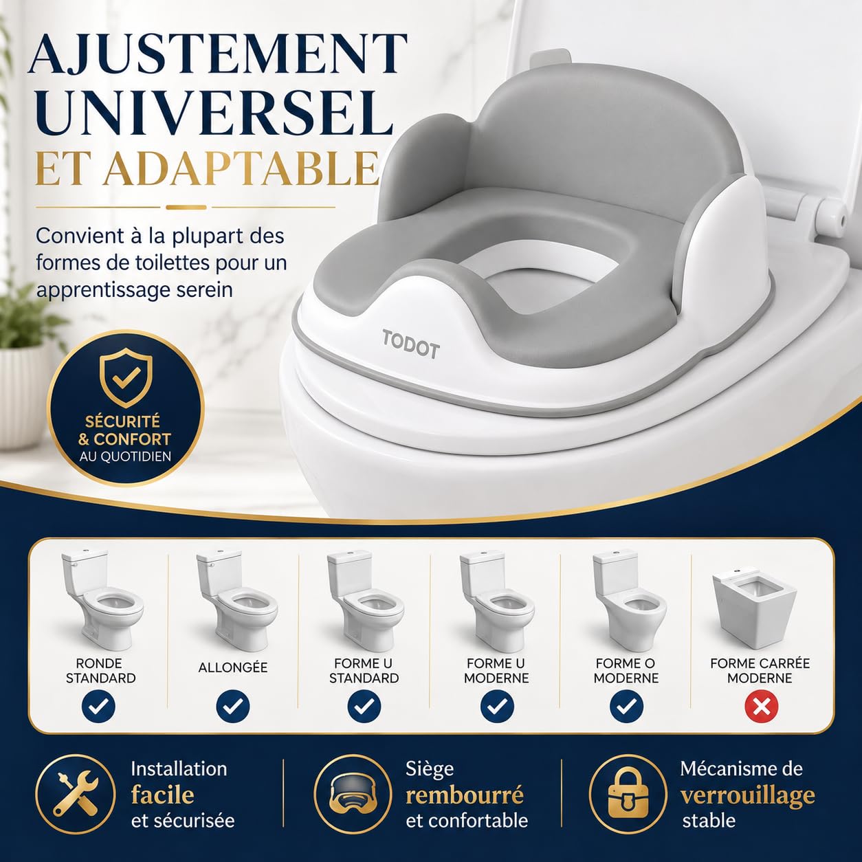 Pot Bébé Toilette 3 en 1, Potty Apprentissage De La Propreté, Pot Bébé + Réducteur WC + Marchepied Antidérapant, Multifonction pour Enfant Dès 12-36 Mois, Facilite Passage Couches aux Toilettes
