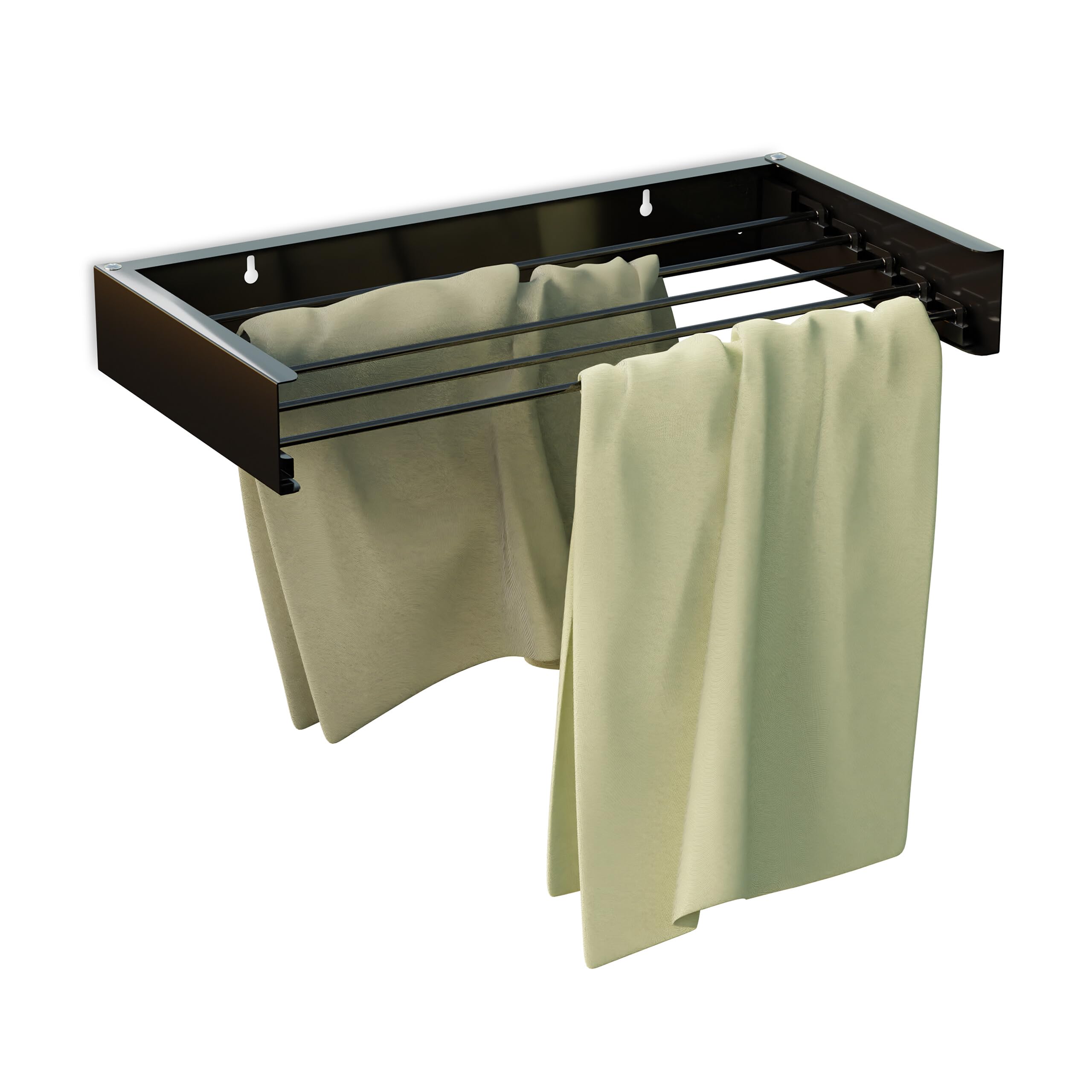 Relaxdays Stendino da Parete Pieghevole, HLP: 11,5 x 85 x 42,5 cm, Filo Asciugatura 4,15 m, Stendibiancheria, Nero