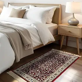 1 Tapete Quarto Belga Beira de Cama Es Cl 66 x 110 Vr (D3Cla Vermelho branco - Classico Medalhão Floral)