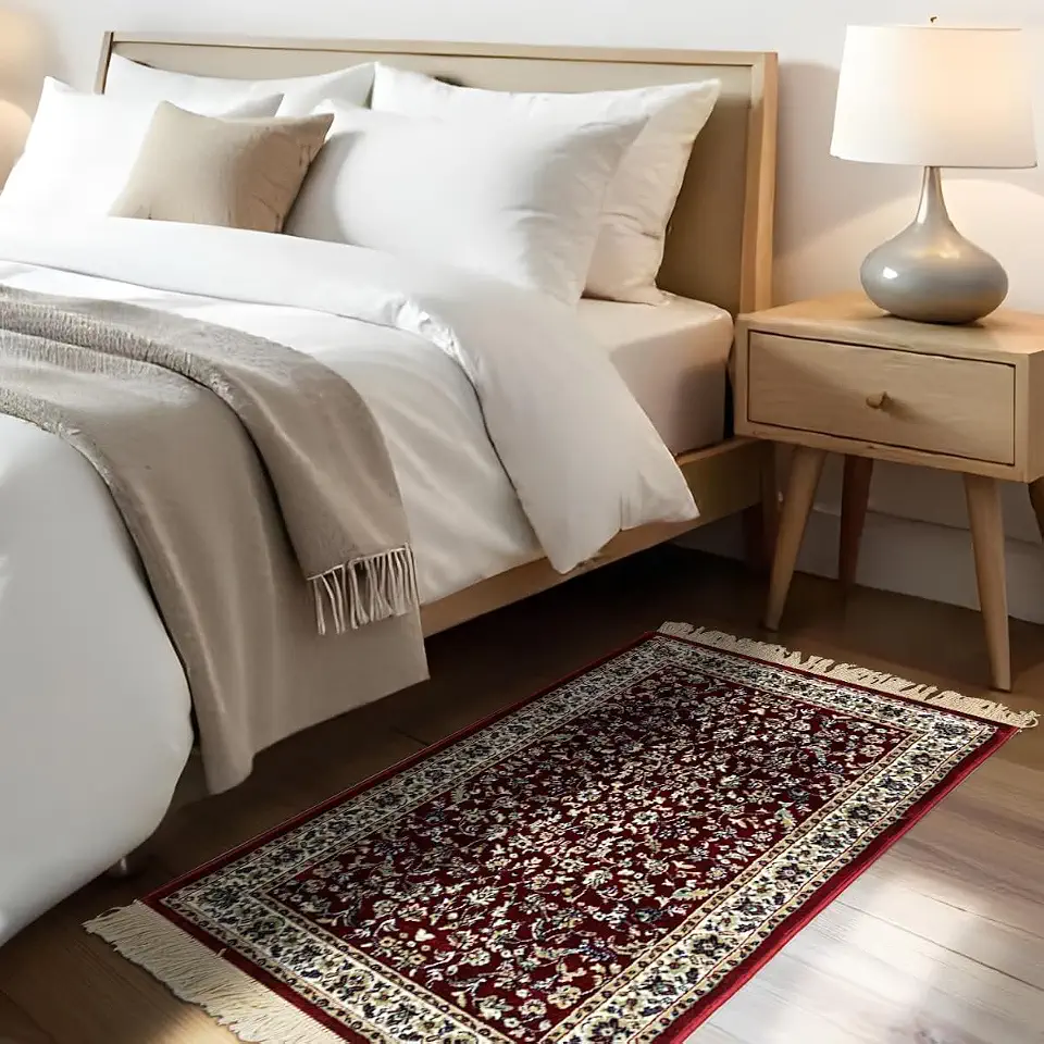 1 Tapete Quarto Belga Beira de Cama Es Cl 66 x 110 Vr (D3Cla Vermelho branco - Classico Medalhão Floral)