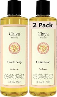 Ambrette Liquid Castile Soap – Organic Ingredients, Biodegradable, Gentle for Sensitive Skin and Versatile Use (2 Pack of 16 fl oz (Disc Cap))