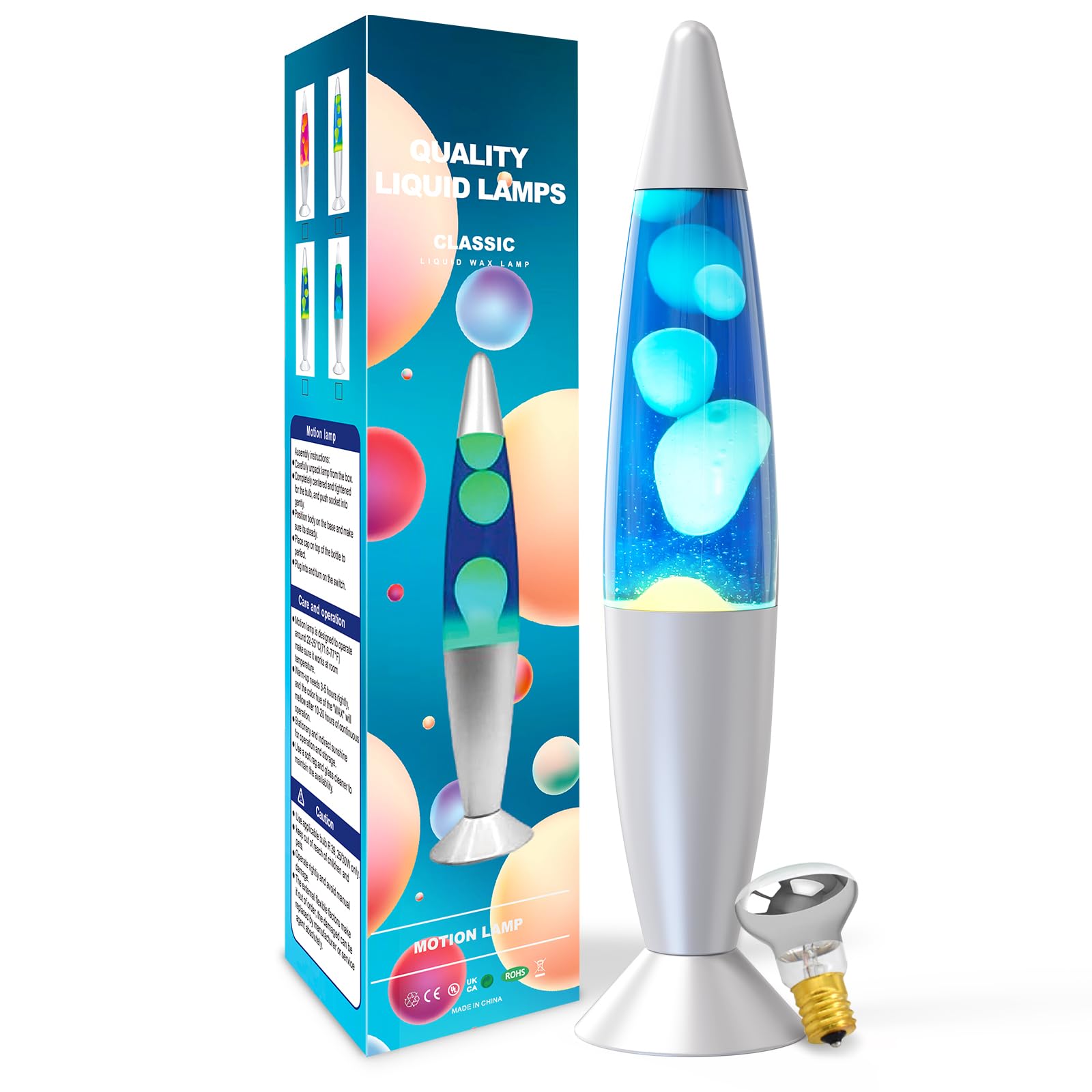 AONESY Lavalampe Hellblaues Wasser weißes Wachs Lavalampe Kinder Nachtlicht Buntes Licht Lampe Geschenk für Weihnachten Geburtstag-34cm